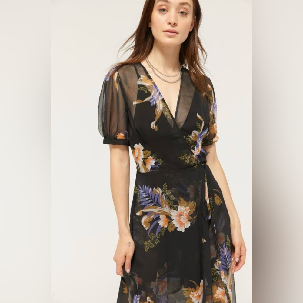 UO Lohi Sheer Floral Wrap Maci Romper.